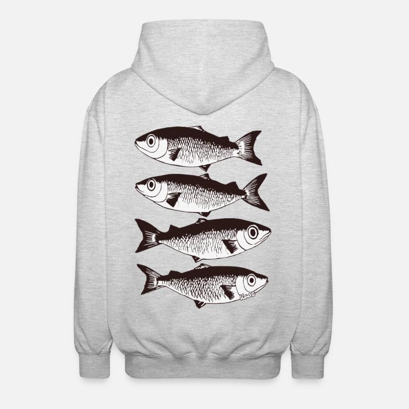 Stylised Fish Pattern  - Unisex Hooded Jacket - light heather grey