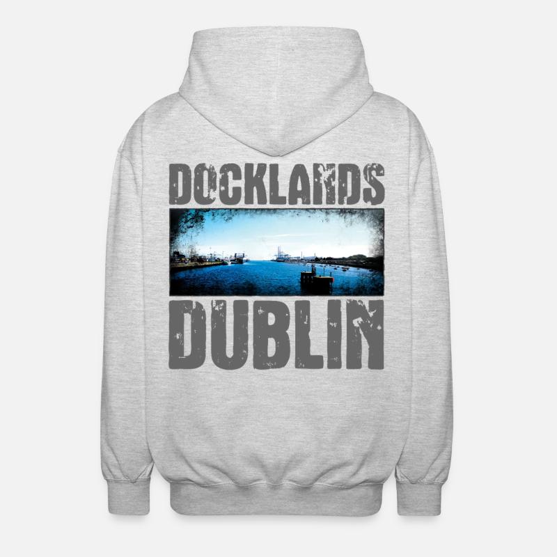 Docklands Dublin Vue sur l’eau - Veste à capuche unisexe - gris clair chiné