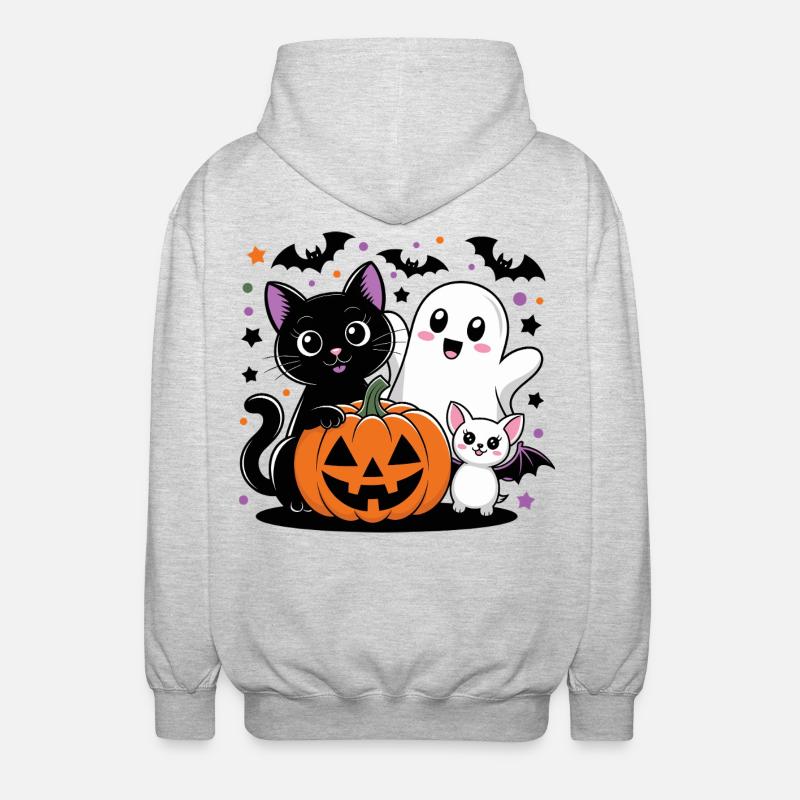 Fantôme d’Halloween et chat avec citrouille - Veste à capuche unisexe - gris clair chiné
