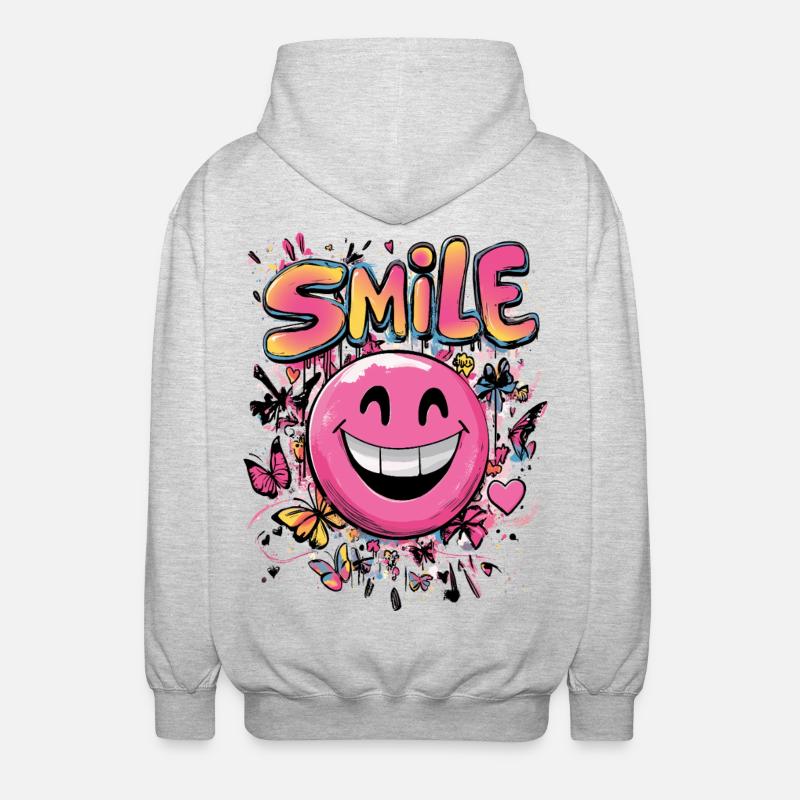 Smile crazy Graffity art style pink - Unisex Hooded Jacket - light heather grey