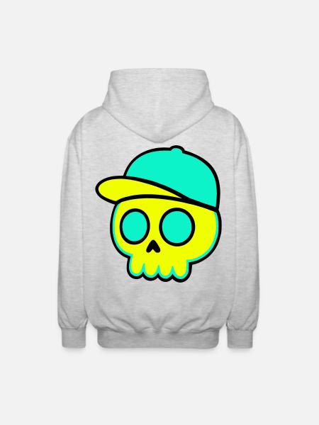 Neon Schädel Cap Streetwear - Unisex Kapuzenjacke - Hellgrau meliert