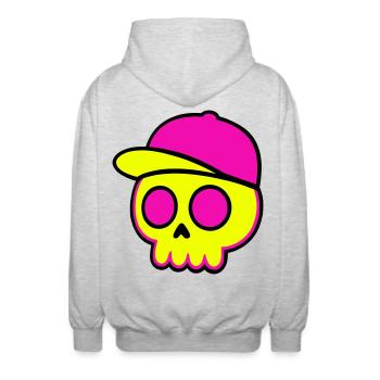 Neon Skull Cap Design - Unisex Kapuzenjacke - Hellgrau meliert - Hinten - AI Model Male 185 light (185cm)