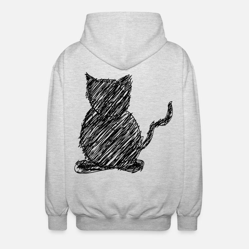 Katze Scribble Zeichnung Tier Geschenk - Unisex Kapuzenjacke - Hellgrau meliert