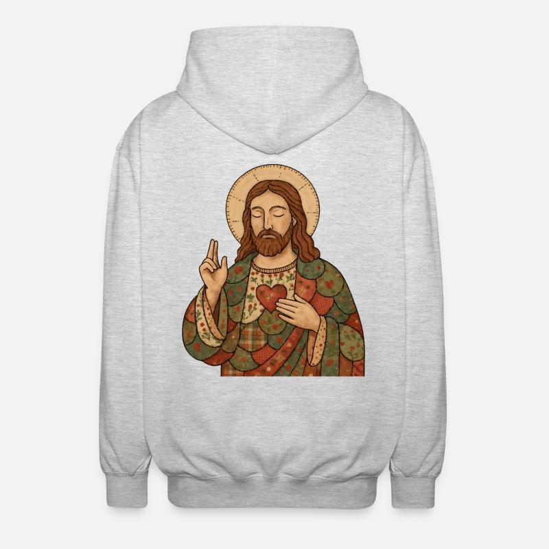 Patchwork de Noël Jésus - Veste à capuche unisexe - gris clair chiné