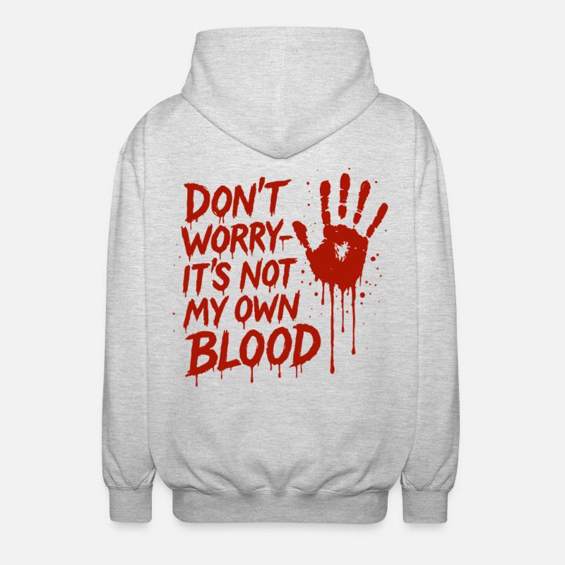 Bare rolig, det er ikke mit eget blod Halloween - Unisex hættejakke. - lysegrå meleret