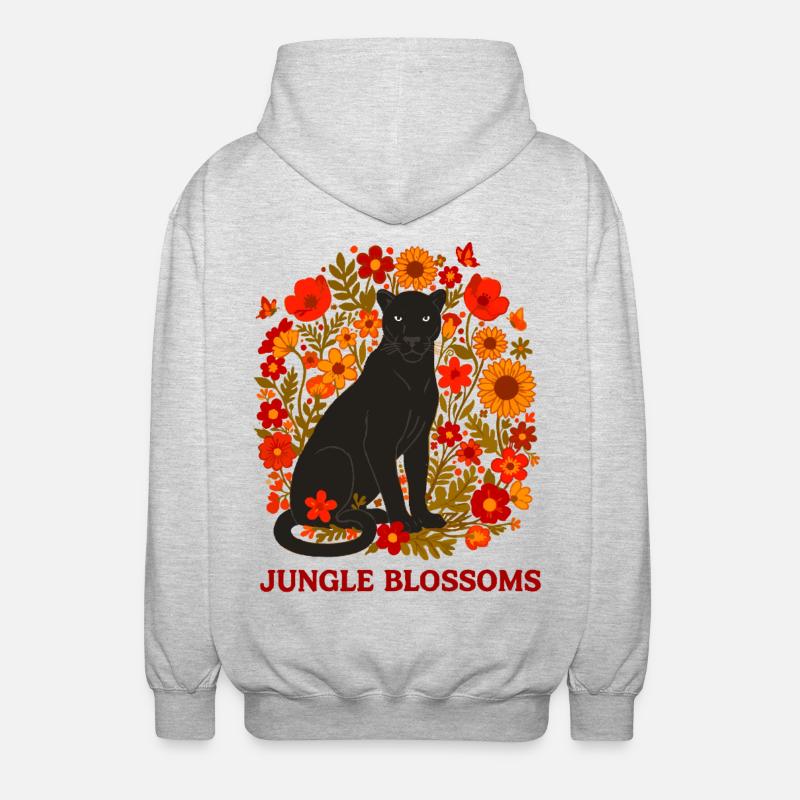 Panthère Noire et Jungle Fleurs botanique - Veste à capuche unisexe - gris clair chiné