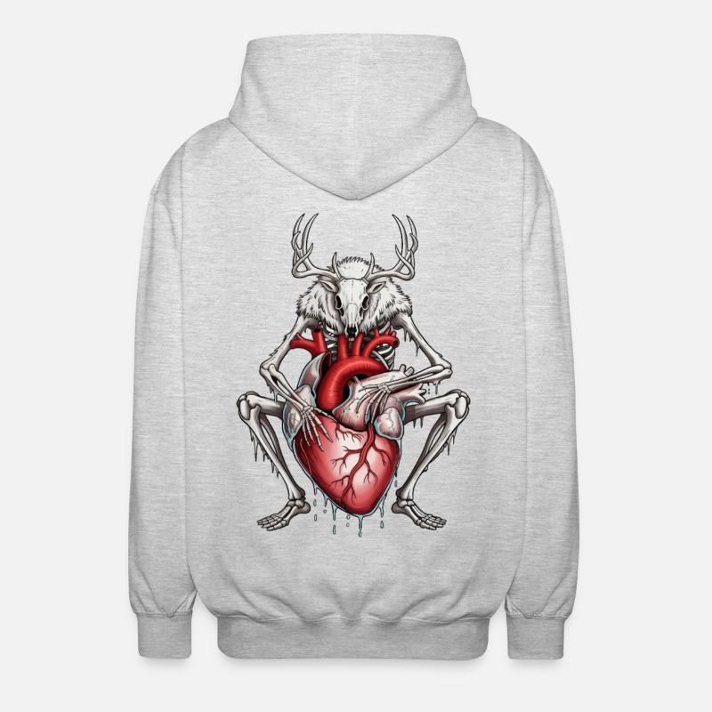 Anatomischer Hirsch mit blutendem Herz - Unisex Kapuzenjacke - Hellgrau meliert