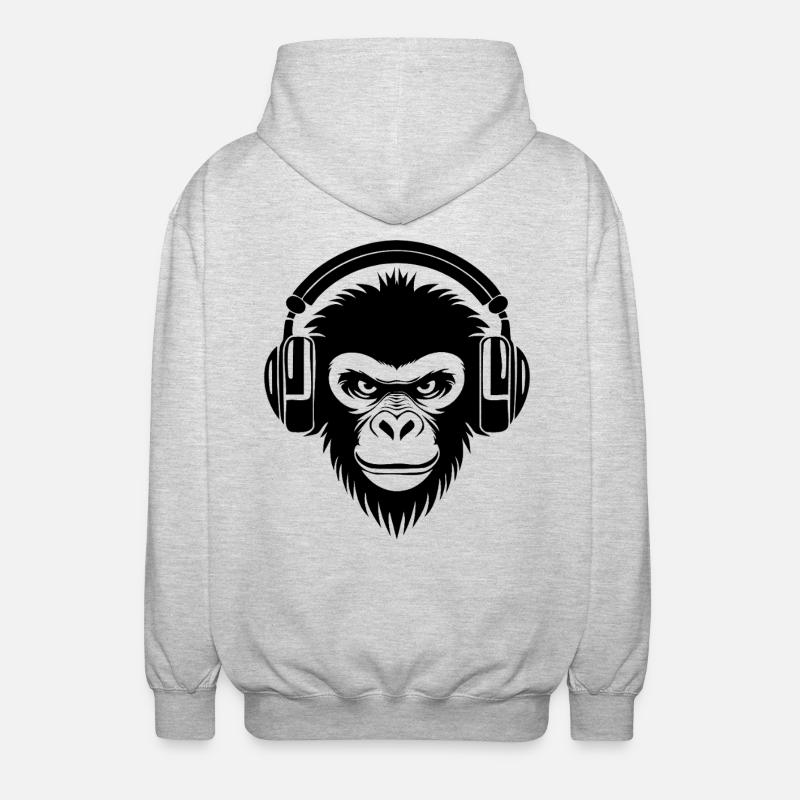 Finsterer Comic-Affe mit Kopfhörern Shirt - Unisex Kapuzenjacke - Hellgrau meliert