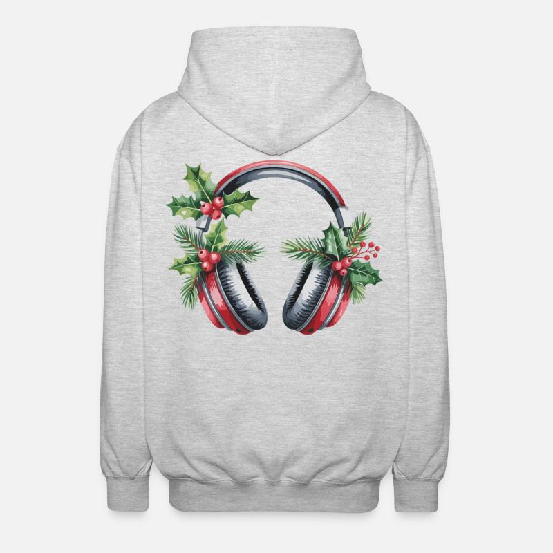 Weihnachtskopfhörer mit Tannengrün - Unisex Kapuzenjacke - Hellgrau meliert