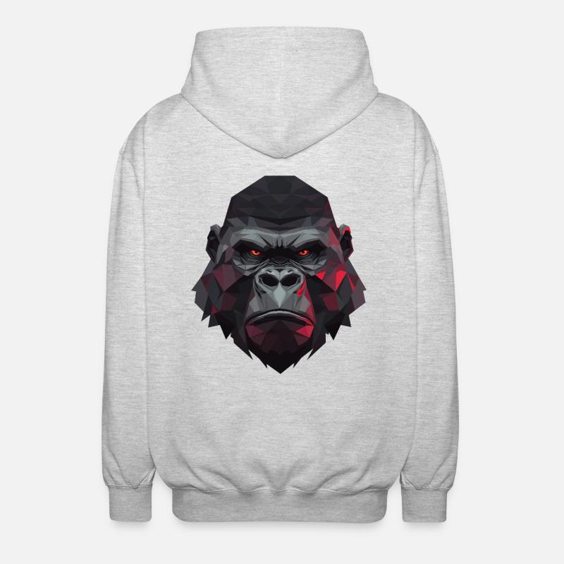Polygon Gorilla mit roten Augen - Unisex Kapuzenjacke - Hellgrau meliert