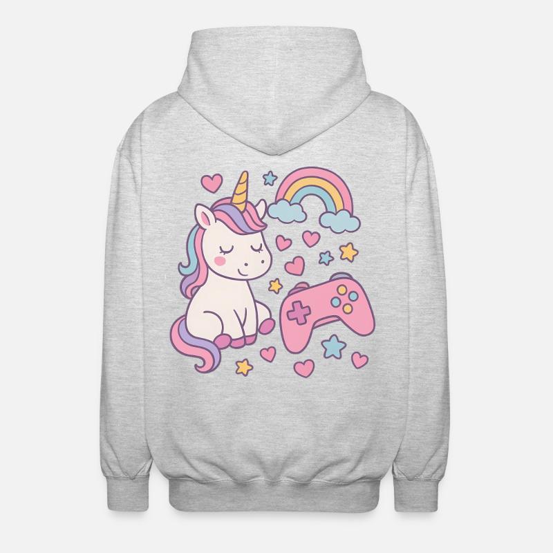 Super süßes Einhorn mit Gaming-Feeling - Unisex Kapuzenjacke - Hellgrau meliert