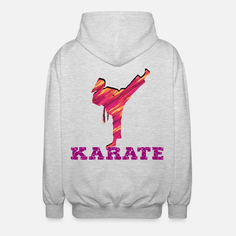 Karate Silhouette Farbexplosion - Unisex Kapuzenjacke - Hellgrau meliert