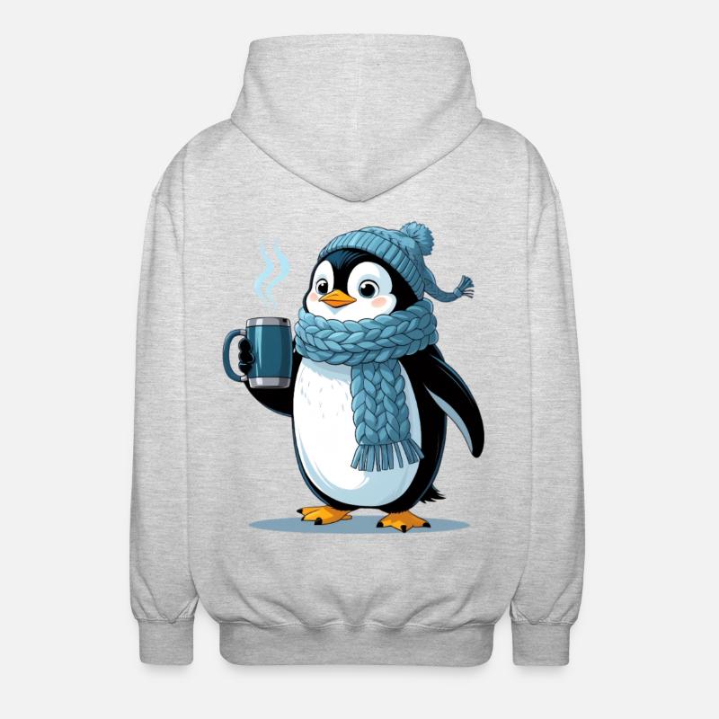 Cuddly penguin with blue cap - Unisex Hooded Jacket - light heather grey