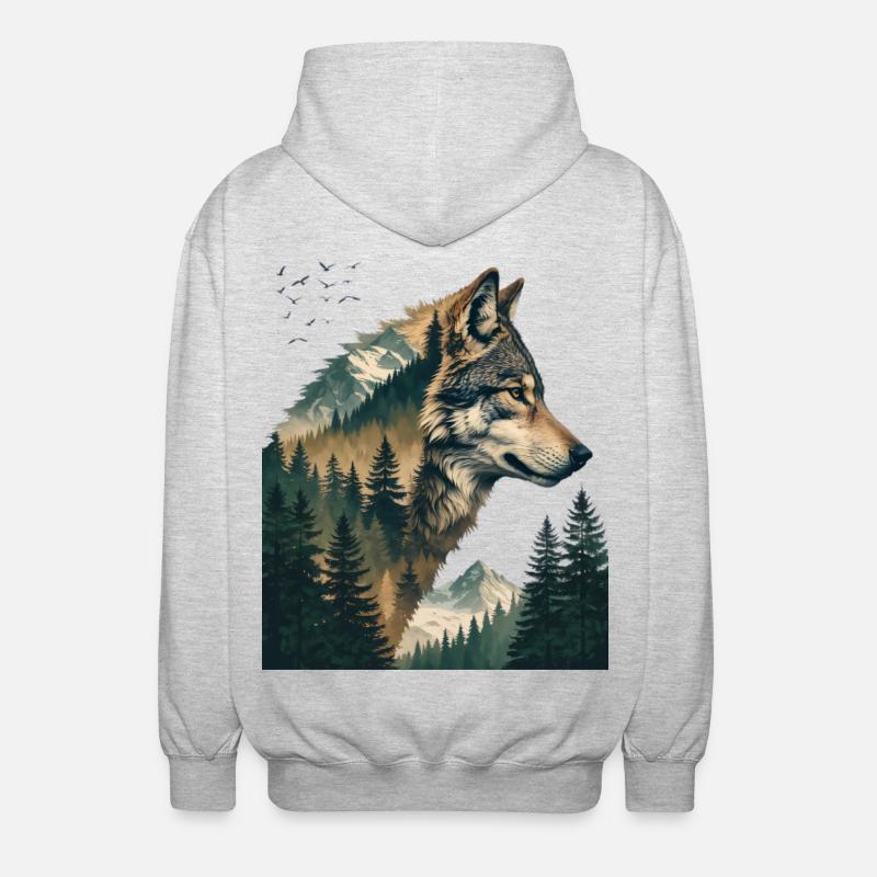 Waldwolf Doppelbelichtung - Unisex Kapuzenjacke - Hellgrau meliert