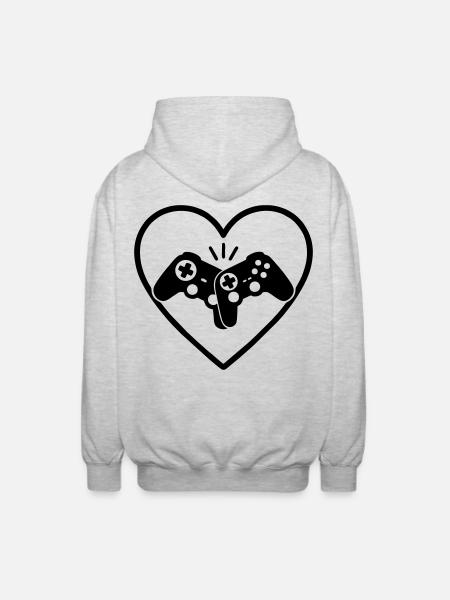 Gamecontroller Herz Gamer Liebe Geschenk - Unisex Kapuzenjacke - Hellgrau meliert