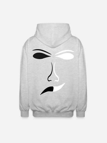 Abstract Face Lines Contrast Mask - Unisex Hooded Jacket - light heather grey