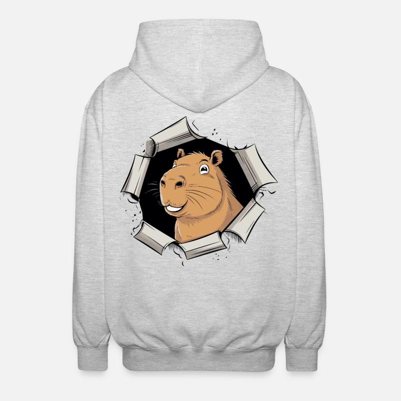 Capybara Comic – friedlicher Durchbruch - Unisex Kapuzenjacke - Hellgrau meliert