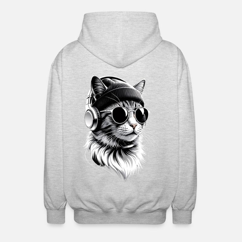 Cat DJ avec casque - Veste à capuche unisexe - gris clair chiné