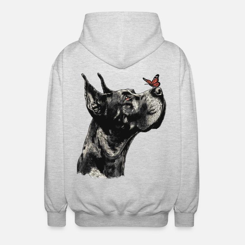 Dogue allemand avec papillon rouge - Veste à capuche unisexe - gris clair chiné