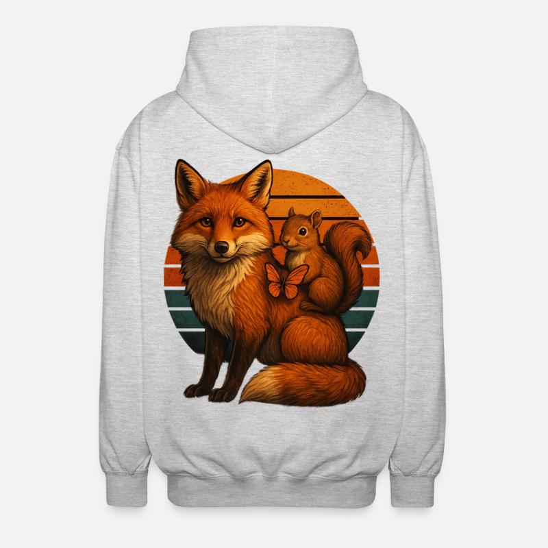 Fuchs Eichhörnchen Retro Tierfreunde - Unisex Kapuzenjacke - Hellgrau meliert
