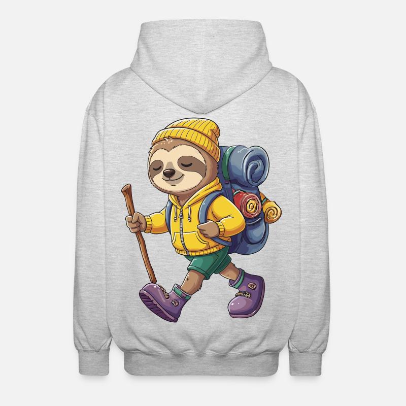 Cute Sloth Hiking Camping Adventure Backpacker - Unisex Hooded Jacket - light heather grey