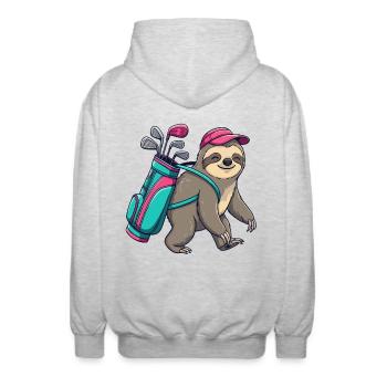 Dessin animé paresseux de golf, animal de golf cool - Veste à capuche unisexe - gris clair chiné - Dos - AI Model Male 185 light (185cm)