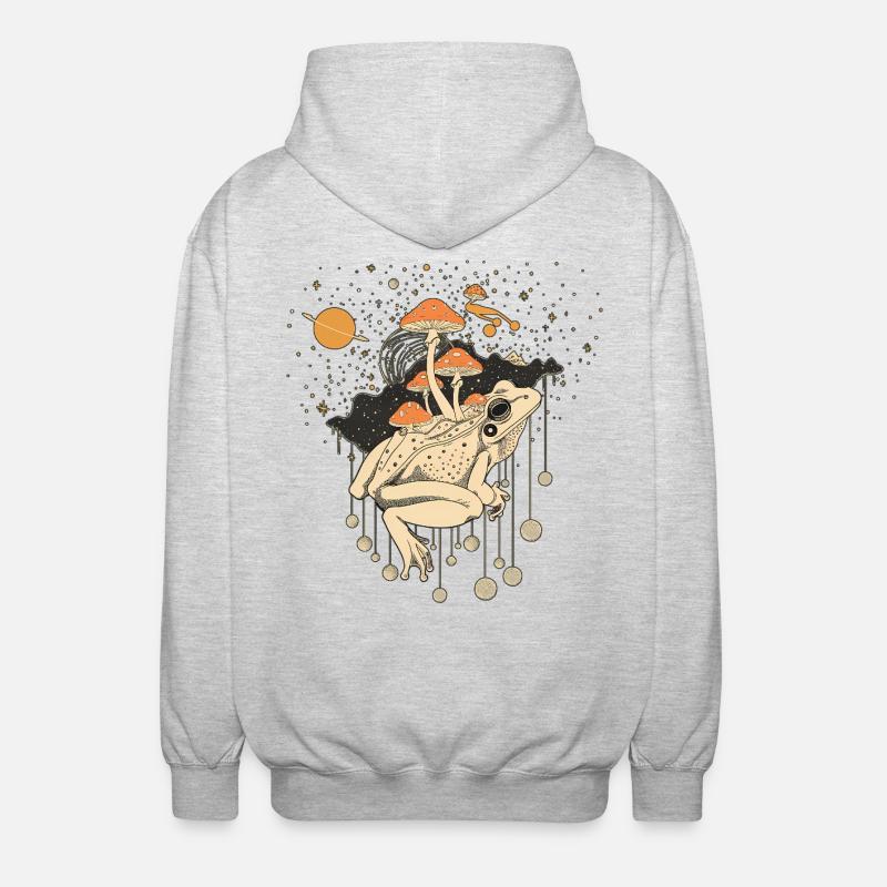 Cosmic Frog & Toadstools in the Universe - Unisex Hooded Jacket - light heather grey