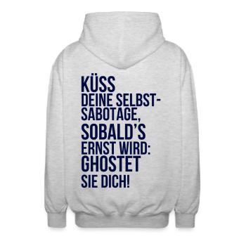 À propos de la folie : Embrasse ton auto-sabotage - Veste à capuche unisexe - gris clair chiné - Dos - AI Model Male 185 light (185cm)