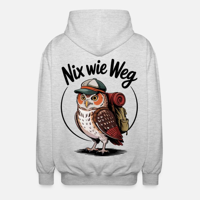Forest hiker owl with backpack - Unisex Hooded Jacket - light heather grey