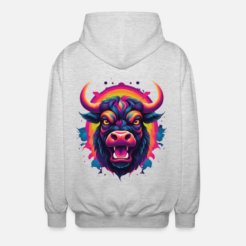 Neonstier Kopf – Farbexplosion - Unisex Kapuzenjacke - Hellgrau meliert