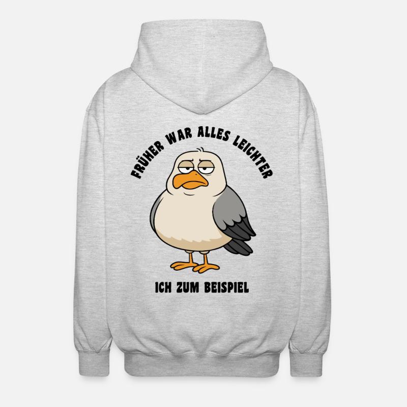 Früher war alles leichter - Möwe Spruch - Unisex Kapuzenjacke - Hellgrau meliert