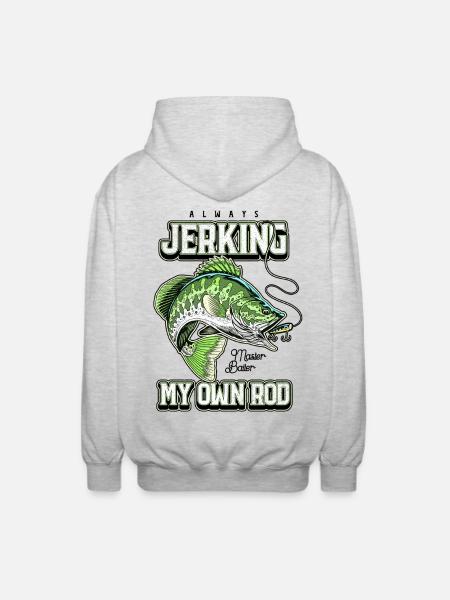 Always Jerking My Rod Funny Fishing - Unisex Hooded Jacket - light heather grey