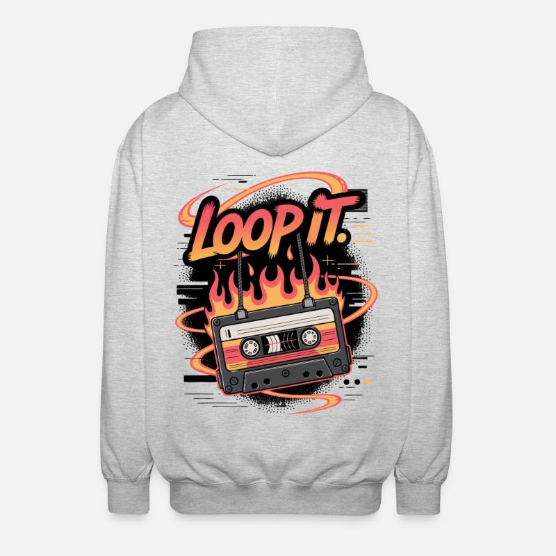 Retro Kassette Loop It Musikdesign - Unisex Kapuzenjacke - Hellgrau meliert