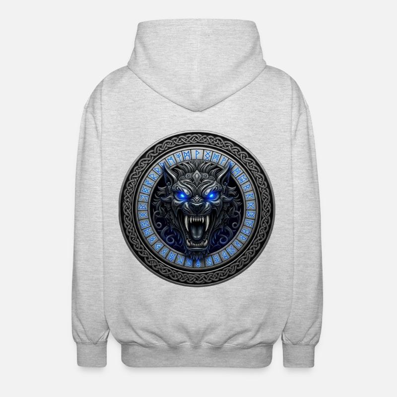 Helheim Creation /Moon Wolf Rune Shield - Unisex Hooded Jacket - light heather grey