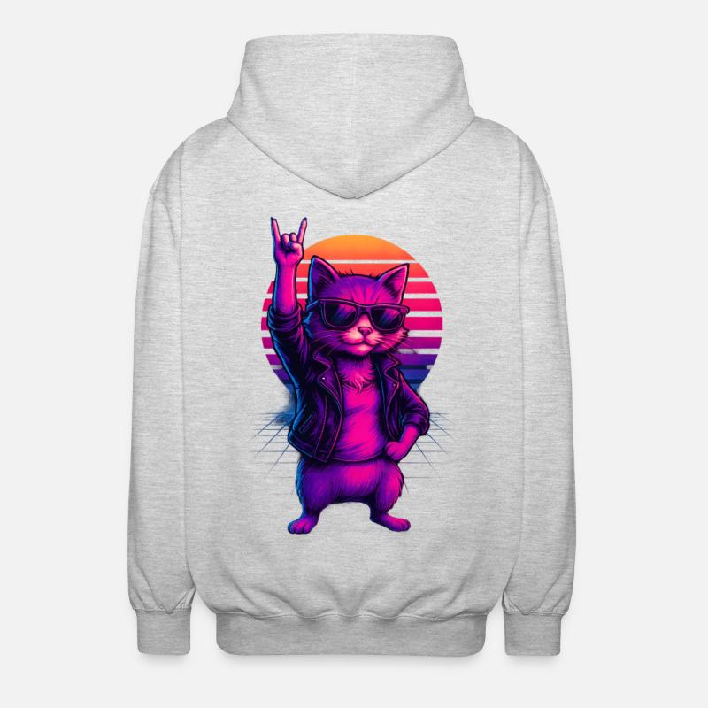 Synthwave Chat Chat Retro Sunset - Veste à capuche unisexe - gris clair chiné
