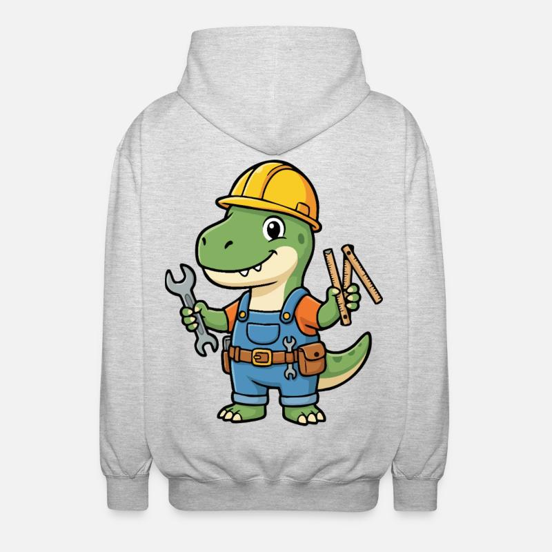 Dino construction worker with tools - Unisex Hooded Jacket - light heather grey