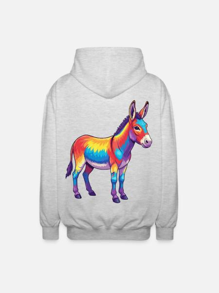 Bunte Eselregenbogen-Pop-Art-Aquarell - Unisex Kapuzenjacke - Hellgrau meliert
