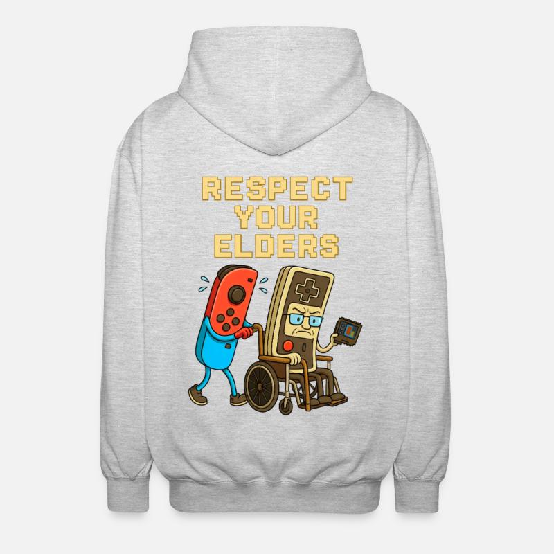 Respect Your Elders Gaming Control Retro - Unisex Hooded Jacket - light heather grey