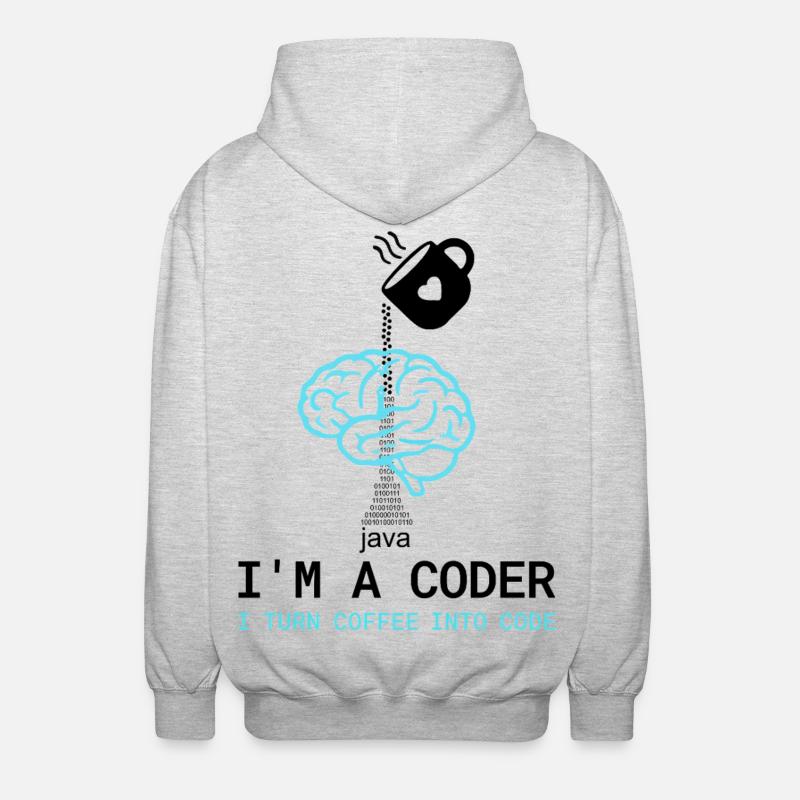 Coder T-Shirt: Coffee into Code – Nerdy Programmie - Unisex Hooded Jacket - light heather grey