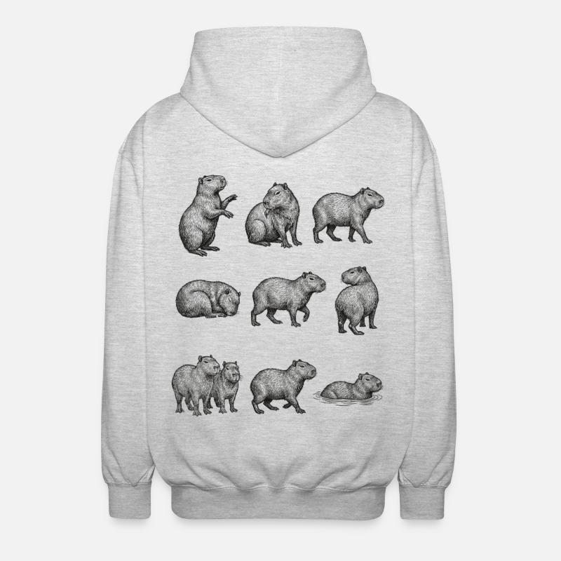 Capybara silhouettes in forest design - Unisex Hooded Jacket - light heather grey