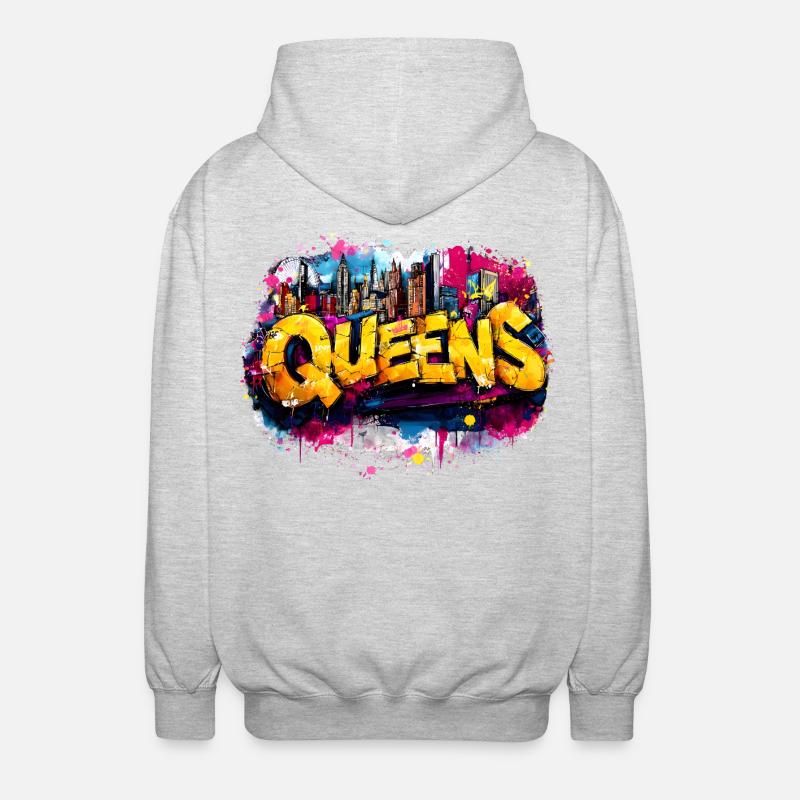 Queens Graffiti Skyline Farbexplosion - Unisex Kapuzenjacke - Hellgrau meliert