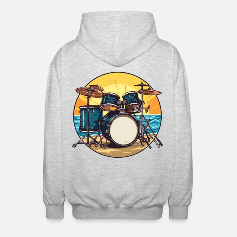 Drumset am Strand Schlagzeug Drummer  - Unisex Kapuzenjacke - Hellgrau meliert
