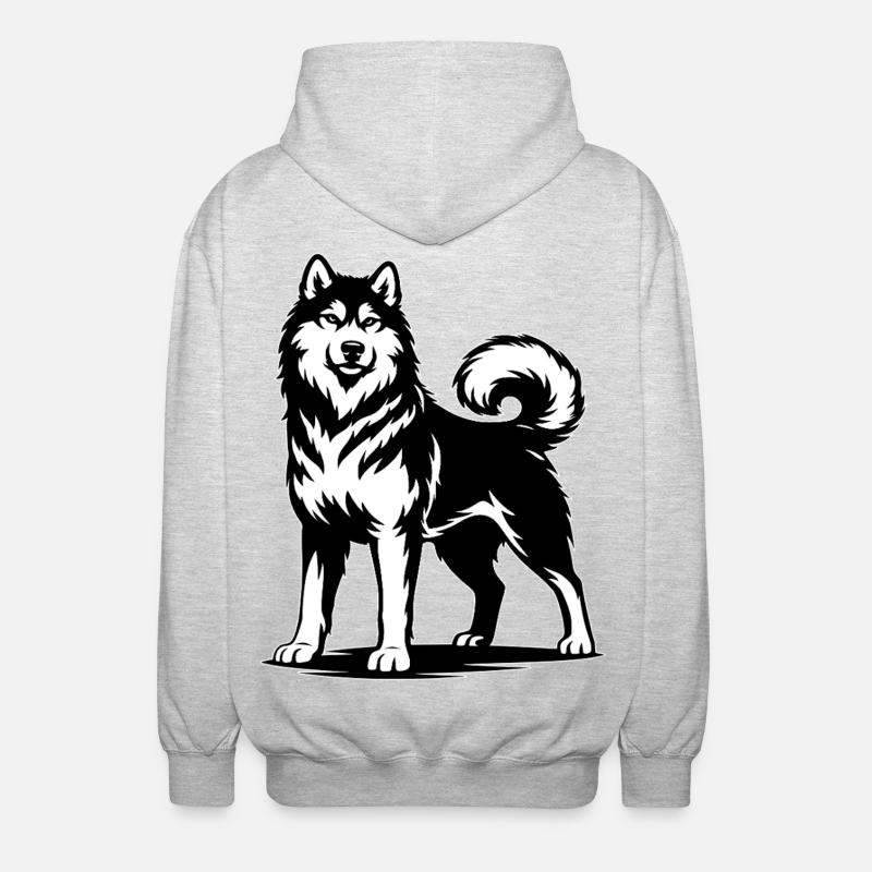 Alaskan Malamute in stolzer Pose - Unisex Kapuzenjacke - Hellgrau meliert
