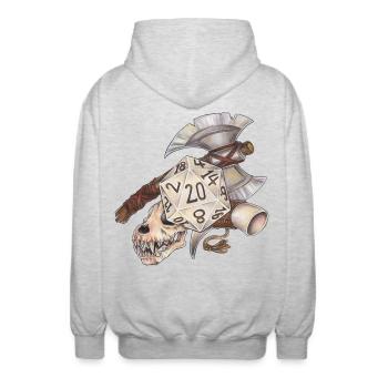 Rollenspiel Tabletop D20 Würfel Geschenk Barbar - Unisex Kapuzenjacke - Hellgrau meliert - Hinten - AI Model Male 185 light (185cm)