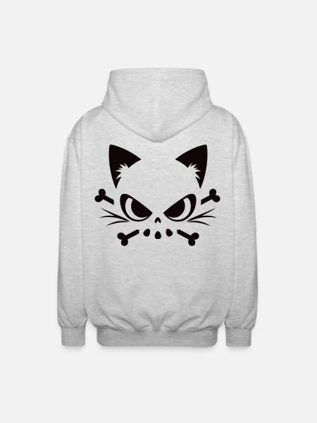 Cats Skull | Minimal Skull & Bones motif - Unisex Hooded Jacket - light heather grey