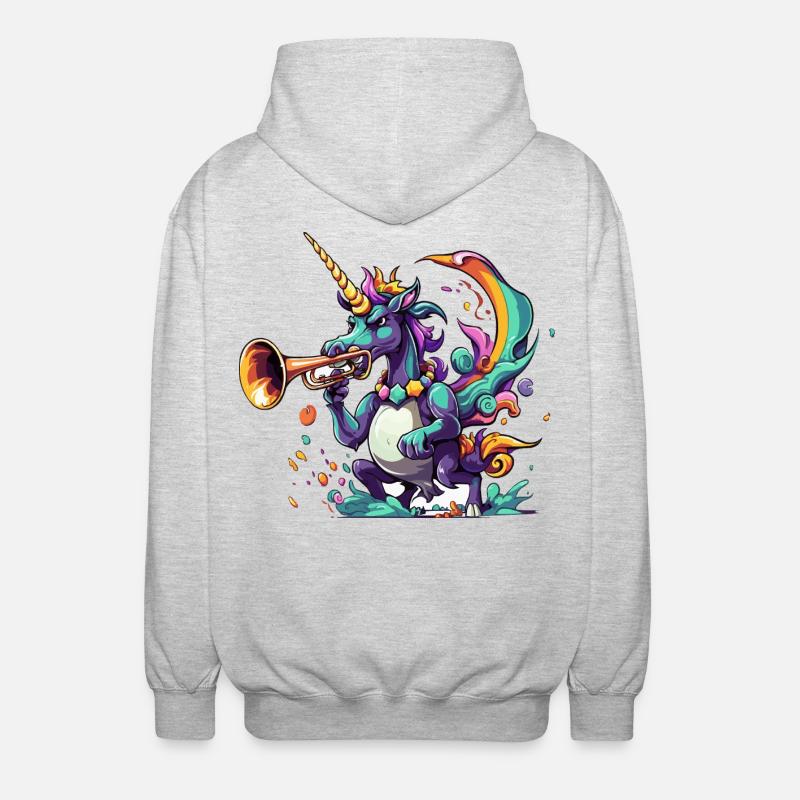 Farbexplosion Einhorn-Trompeter - Unisex Kapuzenjacke - Hellgrau meliert
