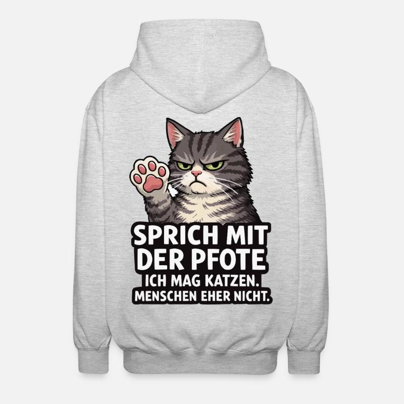 Sprich mit der Pfote – Grumpy Katze - Unisex Hooded Jacket - light heather grey