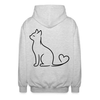 Elegant Cat with Heart Tail | Minimal Love Line Ar - Unisex Kapuzenjacke - Hellgrau meliert - Hinten - AI Model Male 185 light (185cm)