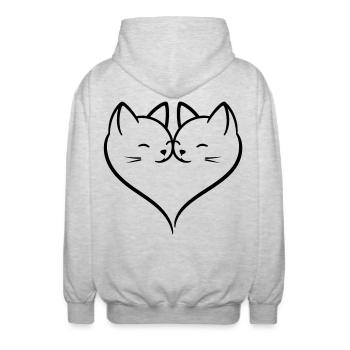 Cat Heart Love Line Art | Cute Romantic Cats Duo - Unisex Hooded Jacket - light heather grey - Back - AI Model Male 185 light (185cm)