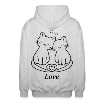 Un couple de chats mignons adore l’art en ligne | Style romantique du chat - Veste à capuche unisexe - gris clair chiné - Dos - AI Model Male 185 light (185cm)